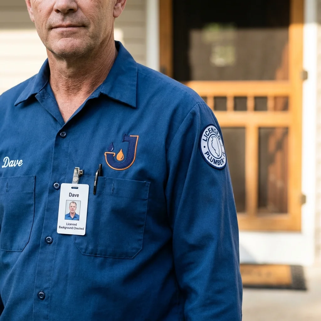 Licensed plumber showing ID badge in Medford, OR